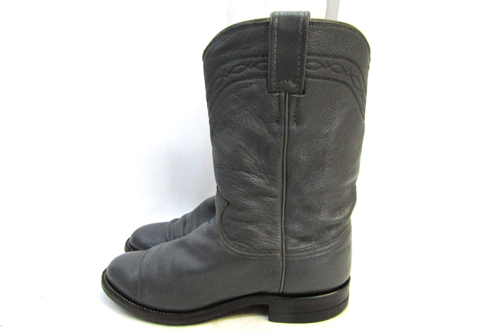 JUSTIN Mens Size 7 D Gray Leather Western Cowboy Roper Boots